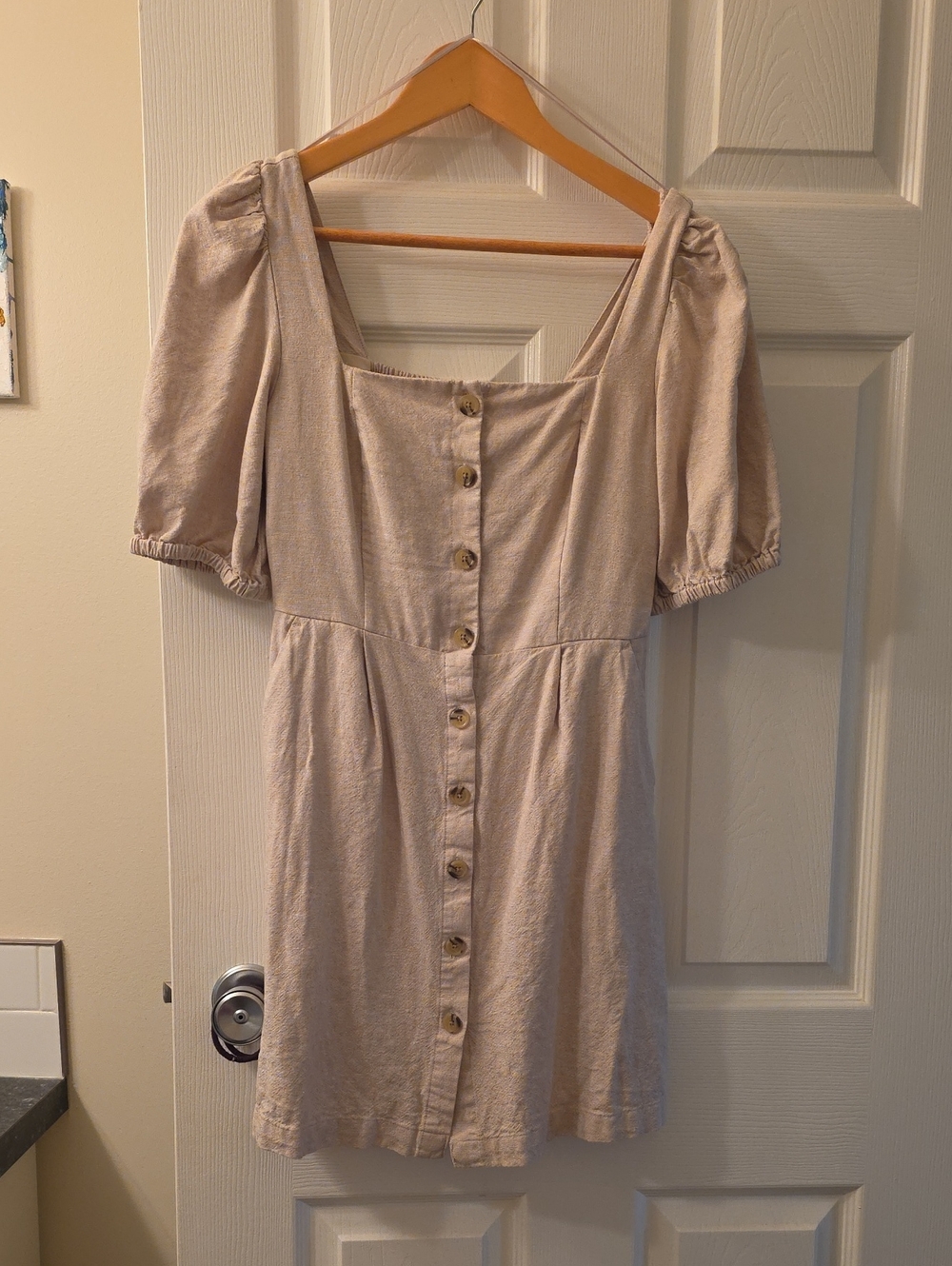 Old Navy Beige Square-Neck Button Mini Dress
